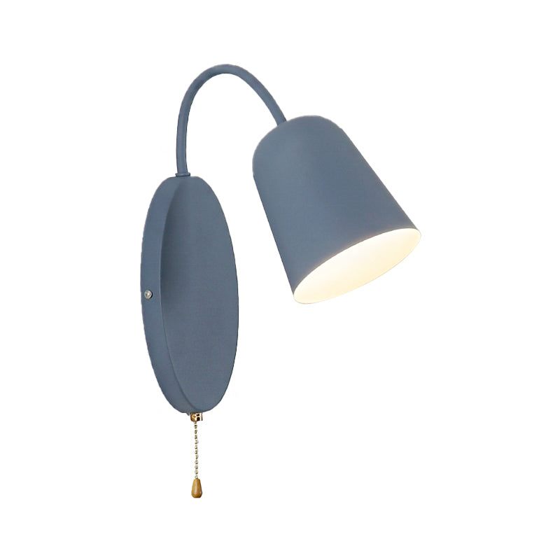 Avtoit | Modern Cone Wall Light 1 Light Wall Mounted Lighting with Metal Shade and Pull Chain in Pink/Yellow/Blue/Green