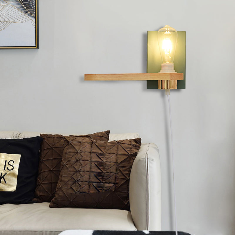 Avtoit | Black/green metal back plate wall lighting fixture simple 1 light bare bulb wall-mounted lamp for hallway