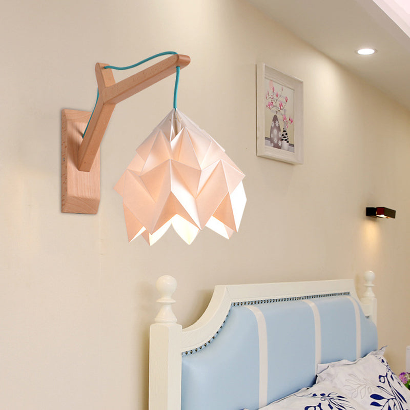 Avtoit | Curved Shadow Paper Wall Lamp Macaron 1 Head White/Pink/Yellow/Blue/Green Sconce Lamp with Wooden Backplate