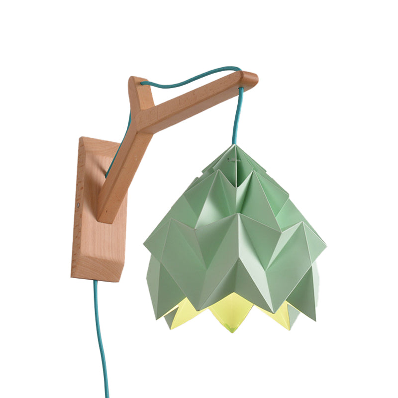 Avtoit | Curved Shadow Paper Wall Lamp Macaron 1 Head White/Pink/Yellow/Blue/Green Sconce Lamp with Wooden Backplate