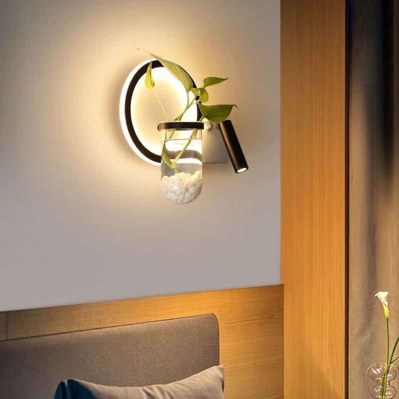 Avtoit | Round/Square Bedroom Wall Lamp Industrial Clear Glass LED Black Wall Lighting in Warm/White Light