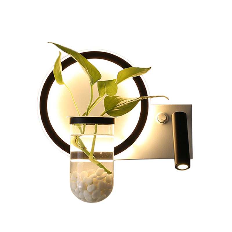 Avtoit | Round/Square Bedroom Wall Lamp Industrial Clear Glass LED Black Wall Lighting in Warm/White Light