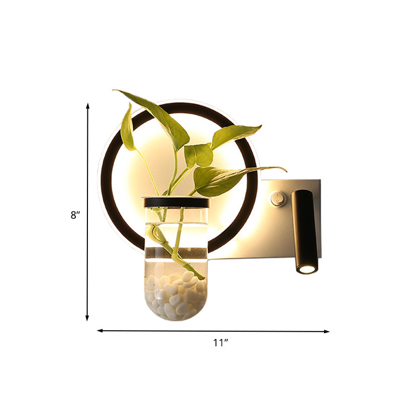 Avtoit | Round/Square Bedroom Wall Lamp Industrial Clear Glass LED Black Wall Lighting in Warm/White Light