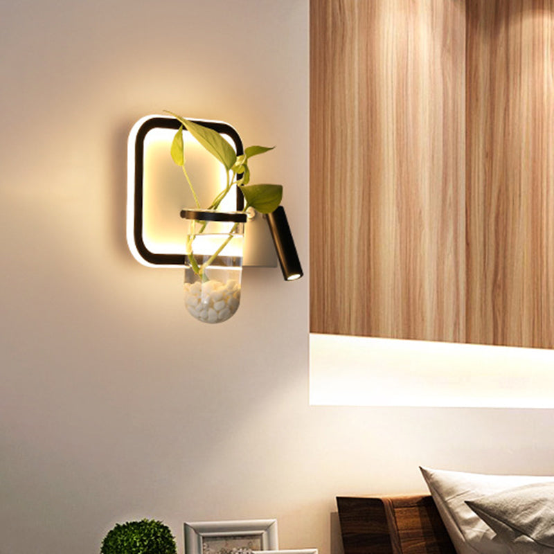 Avtoit | Round/Square Bedroom Wall Lamp Industrial Clear Glass LED Black Wall Lighting in Warm/White Light