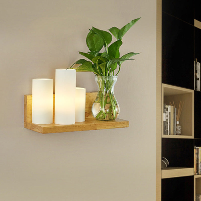 Avtoit | Opal Glass Cylinder Wall Light Industrial 1 Lamp Bedroom LED Wall Lamp in Wood, Left/Right