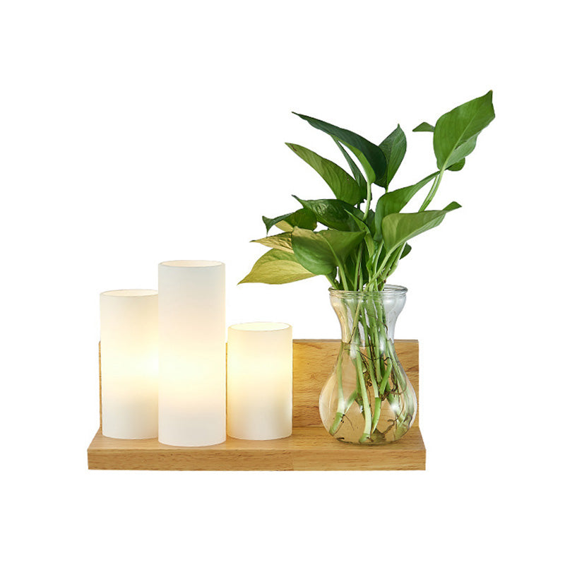 Avtoit | Opal Glass Cylinder Wall Light Industrial 1 Lamp Bedroom LED Wall Lamp in Wood, Left/Right