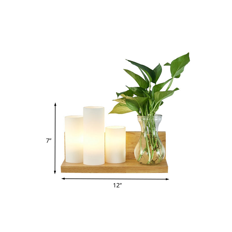 Avtoit | Opal Glass Cylinder Wall Light Industrial 1 Lamp Bedroom LED Wall Lamp in Wood, Left/Right