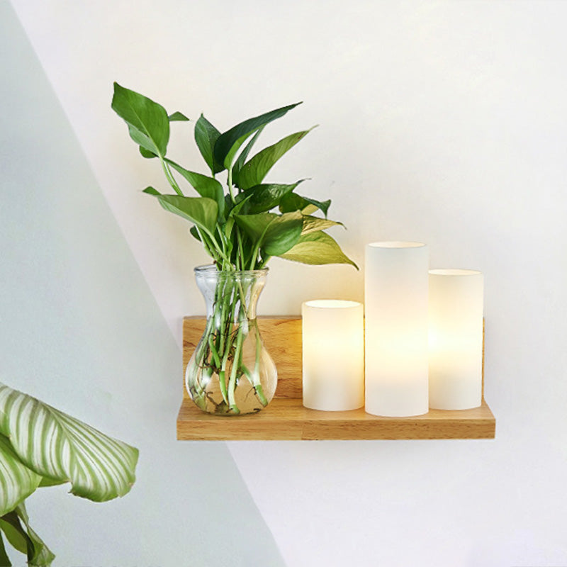Avtoit | Opal Glass Cylinder Wall Light Industrial 1 Lamp Bedroom LED Wall Lamp in Wood, Left/Right