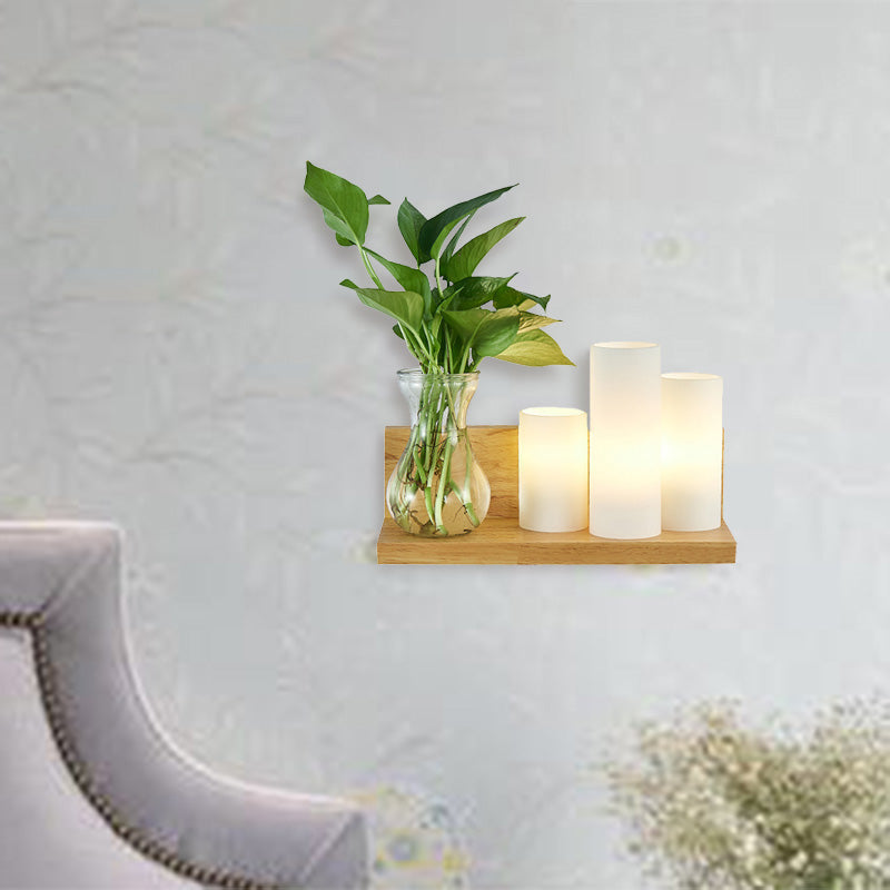 Avtoit | Opal Glass Cylinder Wall Light Industrial 1 Lamp Bedroom LED Wall Lamp in Wood, Left/Right
