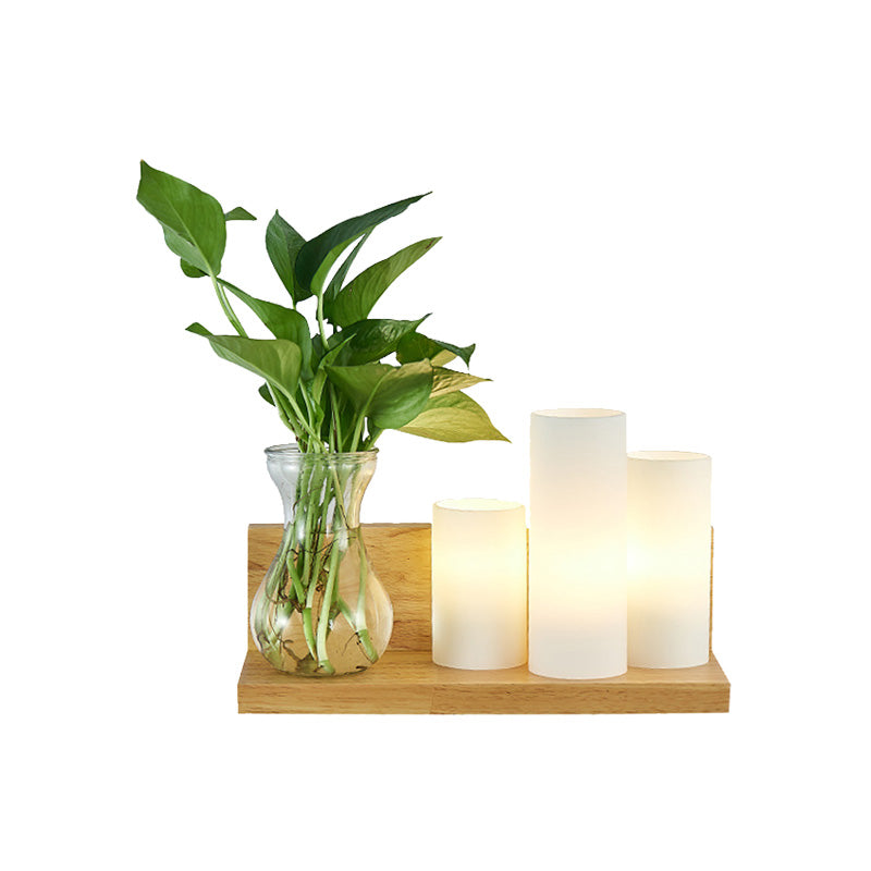 Avtoit | Opal Glass Cylinder Wall Light Industrial 1 Lamp Bedroom LED Wall Lamp in Wood, Left/Right