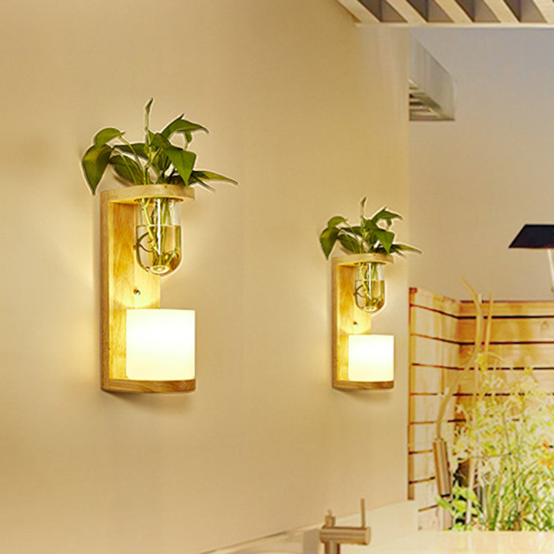 Avtoit | Barrel/Globe Opal Glass Up/Down Light Simple 1 Light Living Room LED Wall Mount Lighting in Wood