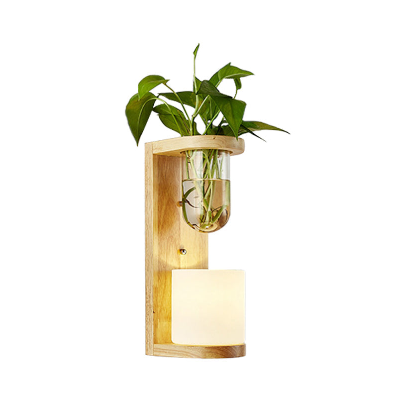 Avtoit | Barrel/Globe Opal Glass Up/Down Light Simple 1 Light Living Room LED Wall Mount Lighting in Wood