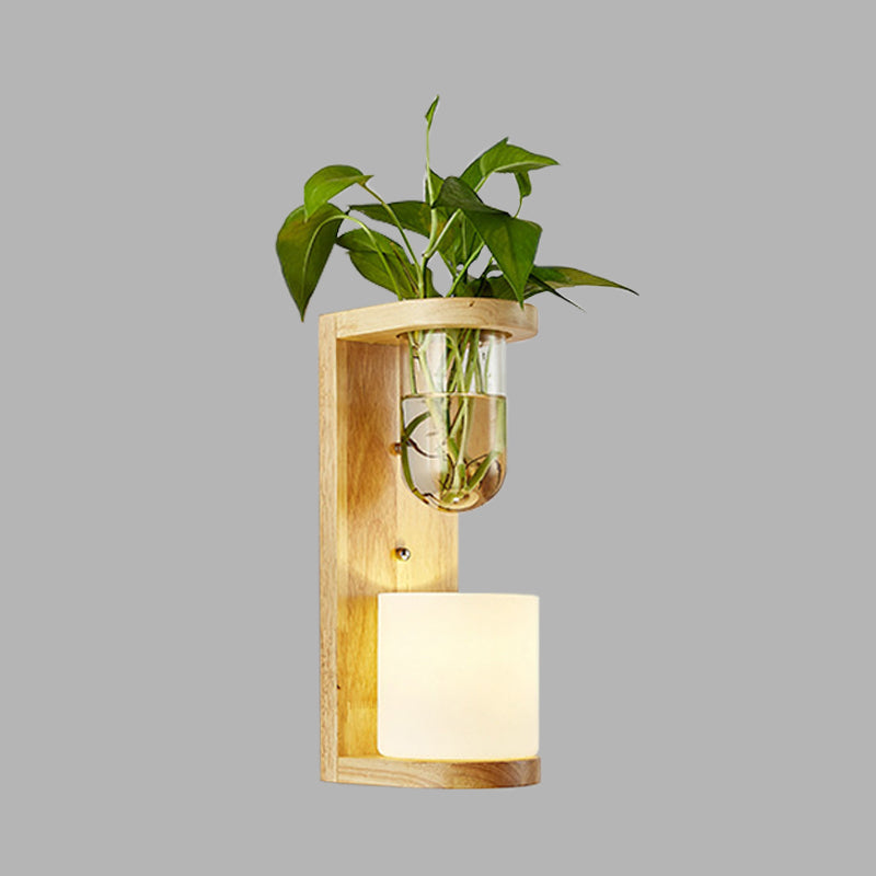 Avtoit | Barrel/Globe Opal Glass Up/Down Light Simple 1 Light Living Room LED Wall Mount Lighting in Wood