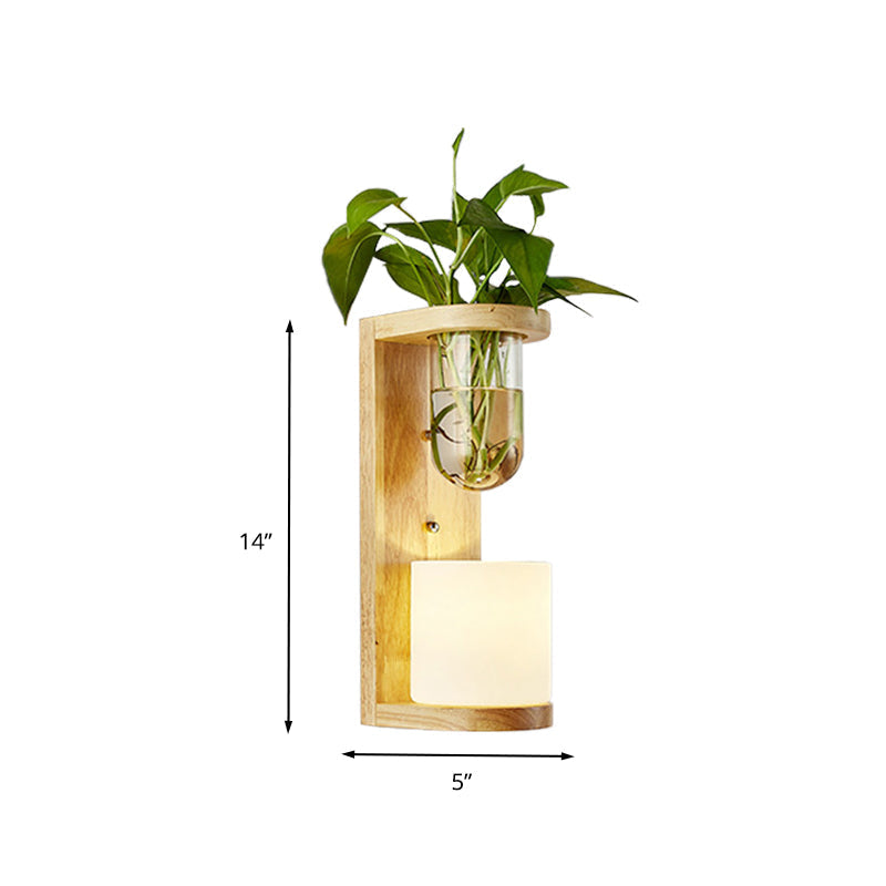 Avtoit | Barrel/Globe Opal Glass Up/Down Light Simple 1 Light Living Room LED Wall Mount Lighting in Wood