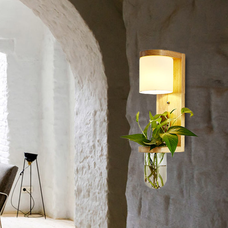 Avtoit | Barrel/Globe Opal Glass Up/Down Light Simple 1 Light Living Room LED Wall Mount Lighting in Wood