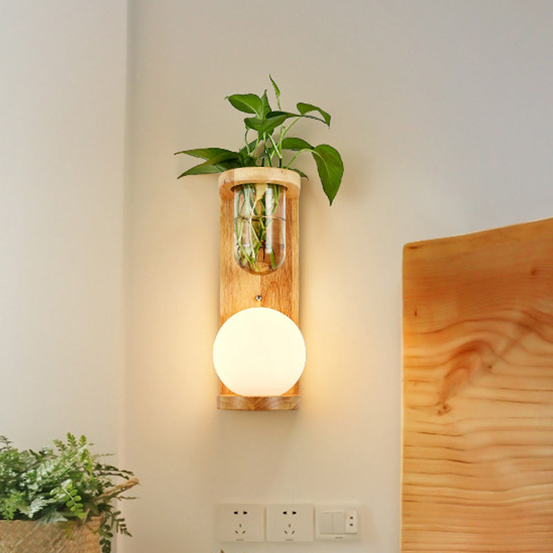 Avtoit | Barrel/Globe Opal Glass Up/Down Light Simple 1 Light Living Room LED Wall Mount Lighting in Wood