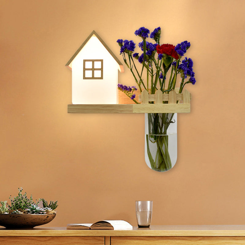 Avtoit | Wood House Wall Lamp Industrial Cream Glass 1-Light Restaurant LED Wall Lights, Left/Right