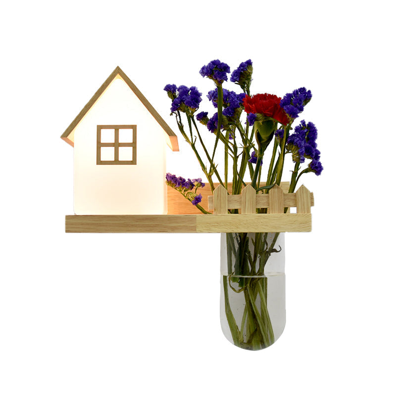 Avtoit | Wood House Wall Lamp Industrial Cream Glass 1-Light Restaurant LED Wall Lights, Left/Right