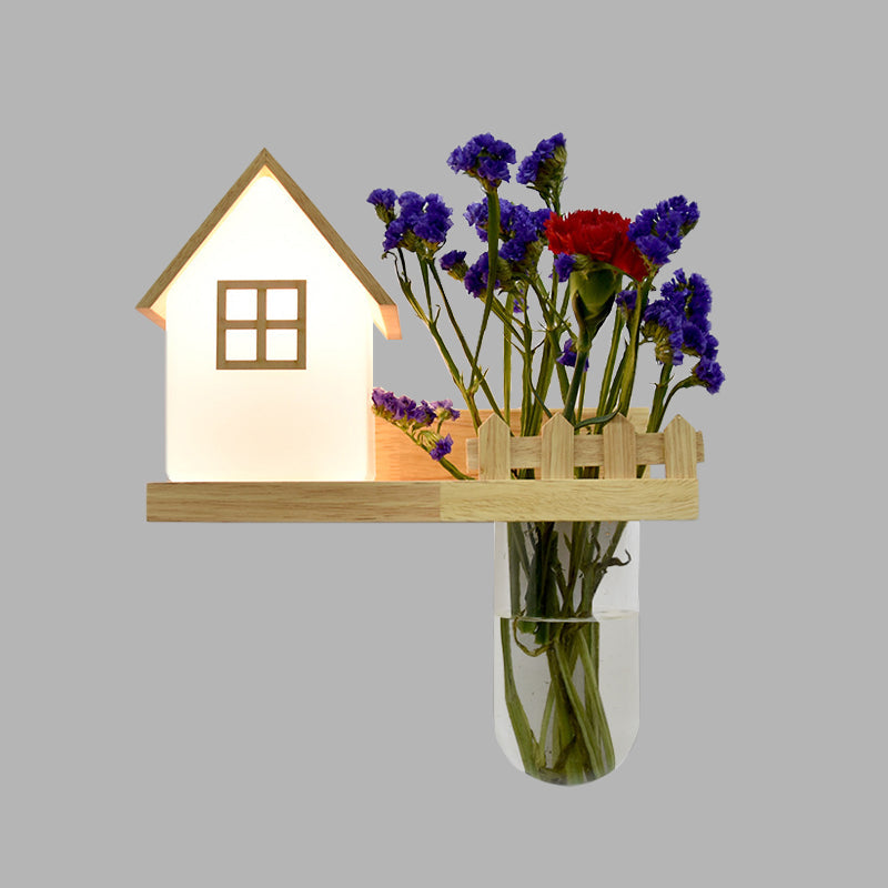 Avtoit | Wood House Wall Lamp Industrial Cream Glass 1-Light Restaurant LED Wall Lights, Left/Right