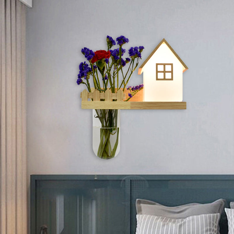 Avtoit | Wood House Wall Lamp Industrial Cream Glass 1-Light Restaurant LED Wall Lights, Left/Right