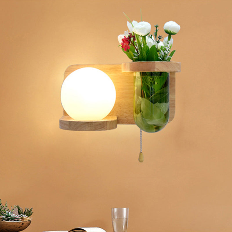 Avtoit | Milk glass surface wall lamp industrial 1 head bedroom LED wall lighting in wood, left/right