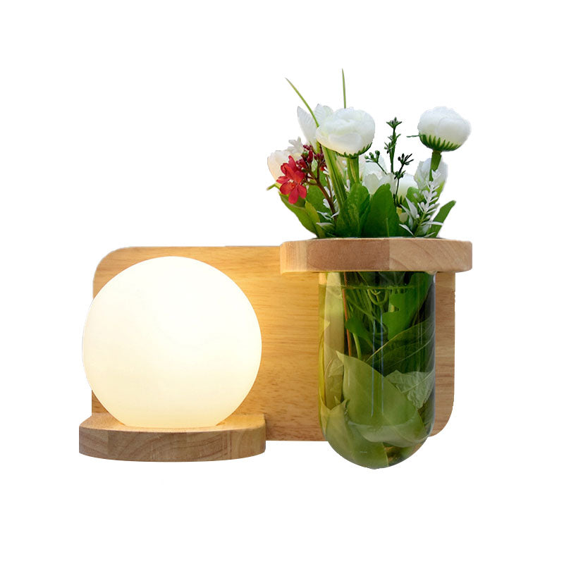 Avtoit | Milk glass surface wall lamp industrial 1 head bedroom LED wall lighting in wood, left/right