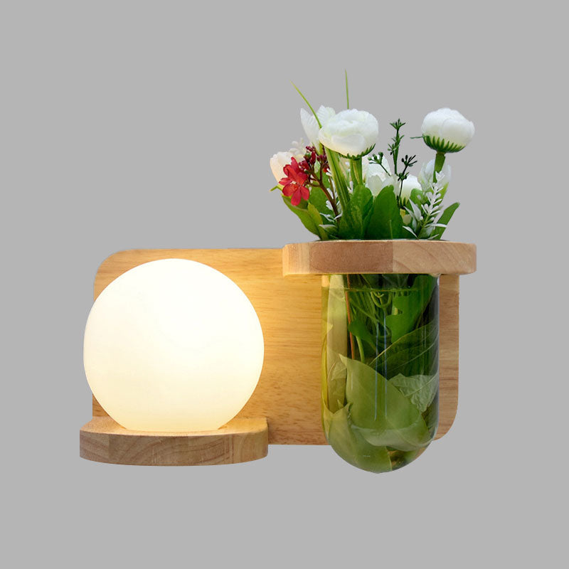 Avtoit | Milk glass surface wall lamp industrial 1 head bedroom LED wall lighting in wood, left/right