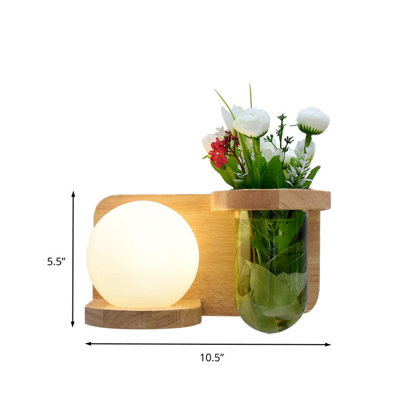 Avtoit | Milk glass surface wall lamp industrial 1 head bedroom LED wall lighting in wood, left/right