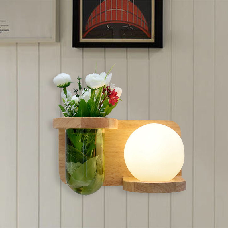 Avtoit | Milk glass surface wall lamp industrial 1 head bedroom LED wall lighting in wood, left/right