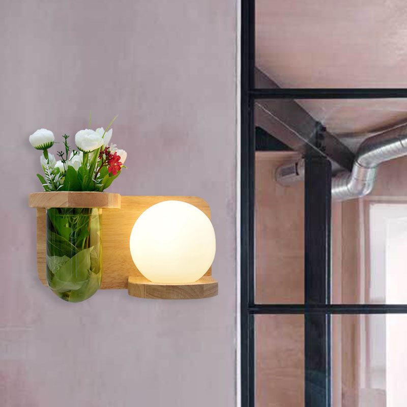 Avtoit | Milk glass surface wall lamp industrial 1 head bedroom LED wall lighting in wood, left/right