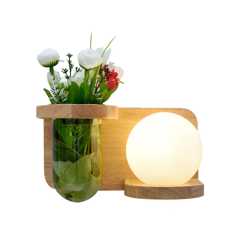 Avtoit | Milk glass surface wall lamp industrial 1 head bedroom LED wall lighting in wood, left/right
