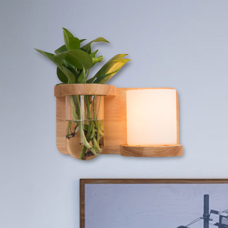 Avtoit | 1 Main Barrel/Globe Wall Lamp Industrial Wood Opal Glass LED Wall Light for Living Room, Left/Right