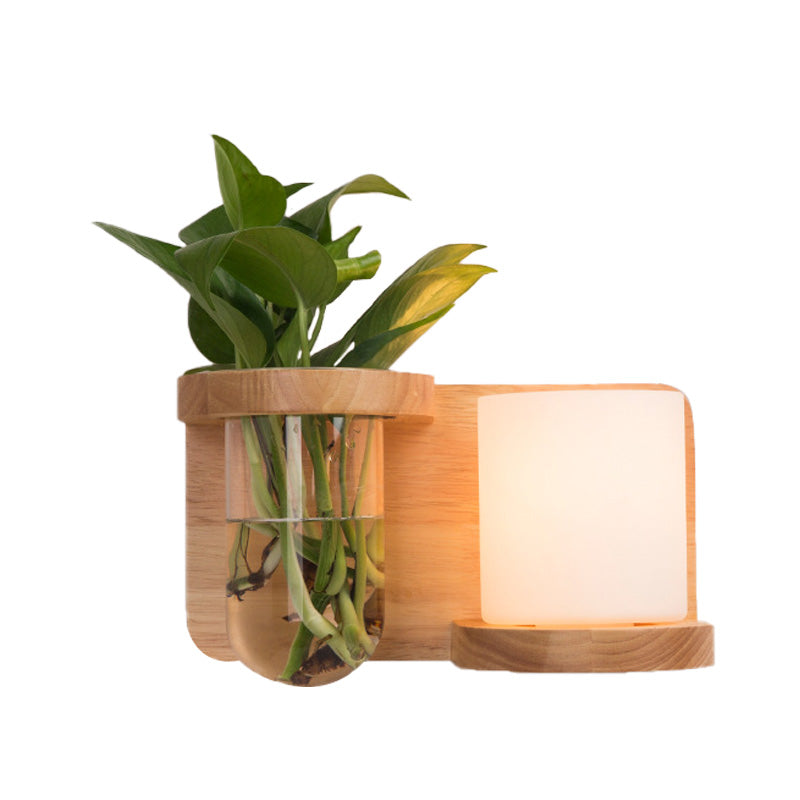 Avtoit | 1 Main Barrel/Globe Wall Lamp Industrial Wood Opal Glass LED Wall Light for Living Room, Left/Right