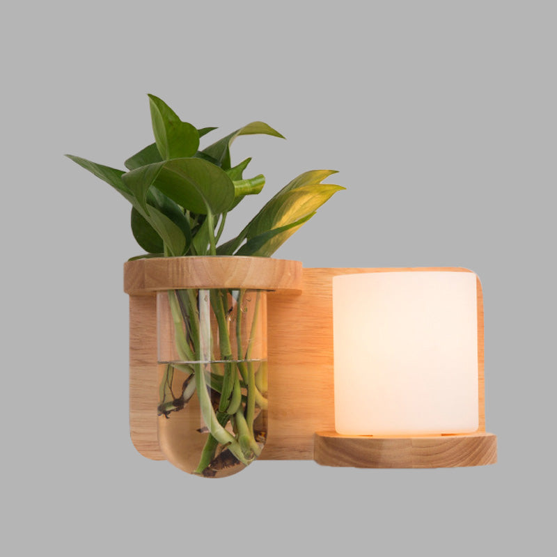 Avtoit | 1 Main Barrel/Globe Wall Lamp Industrial Wood Opal Glass LED Wall Light for Living Room, Left/Right