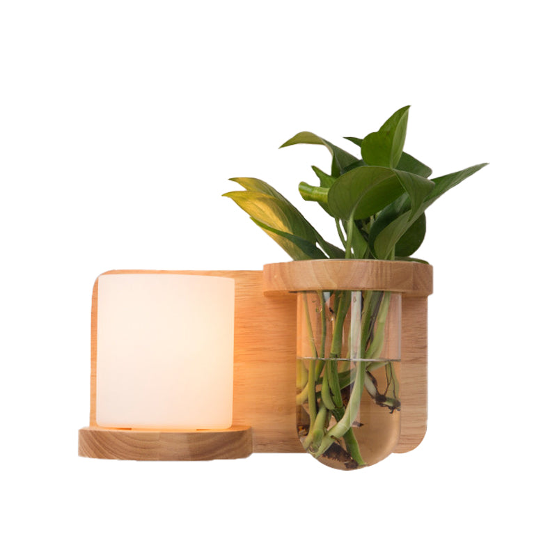 Avtoit | 1 Main Barrel/Globe Wall Lamp Industrial Wood Opal Glass LED Wall Light for Living Room, Left/Right