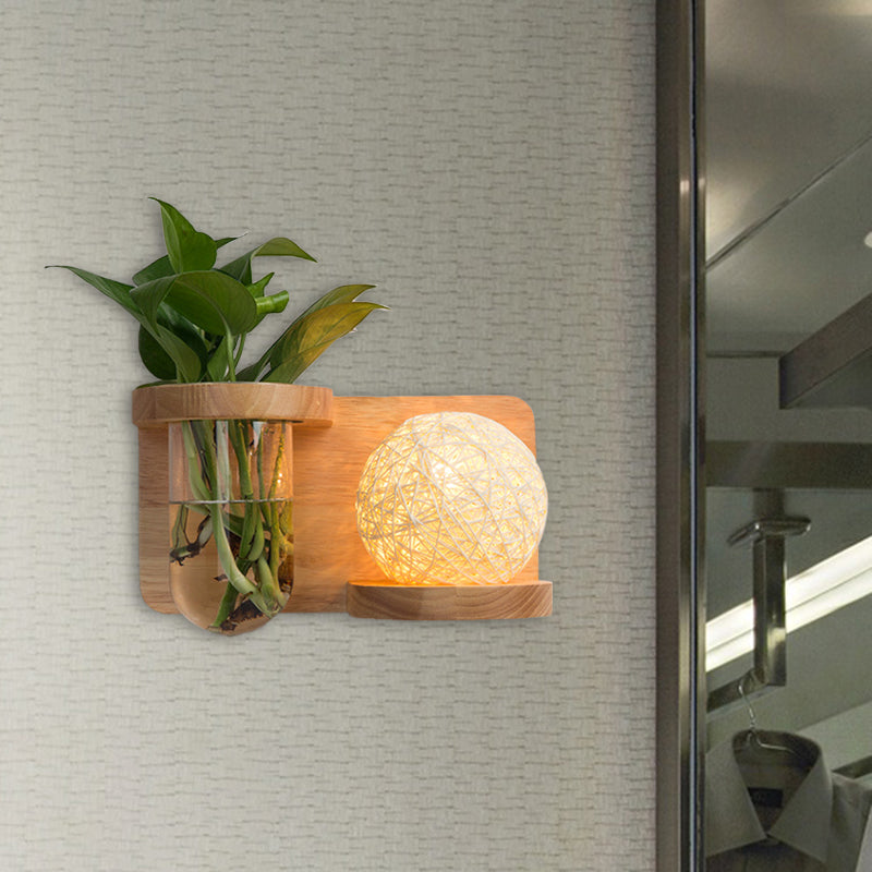 Avtoit | 1 Main Barrel/Globe Wall Lamp Industrial Wood Opal Glass LED Wall Light for Living Room, Left/Right