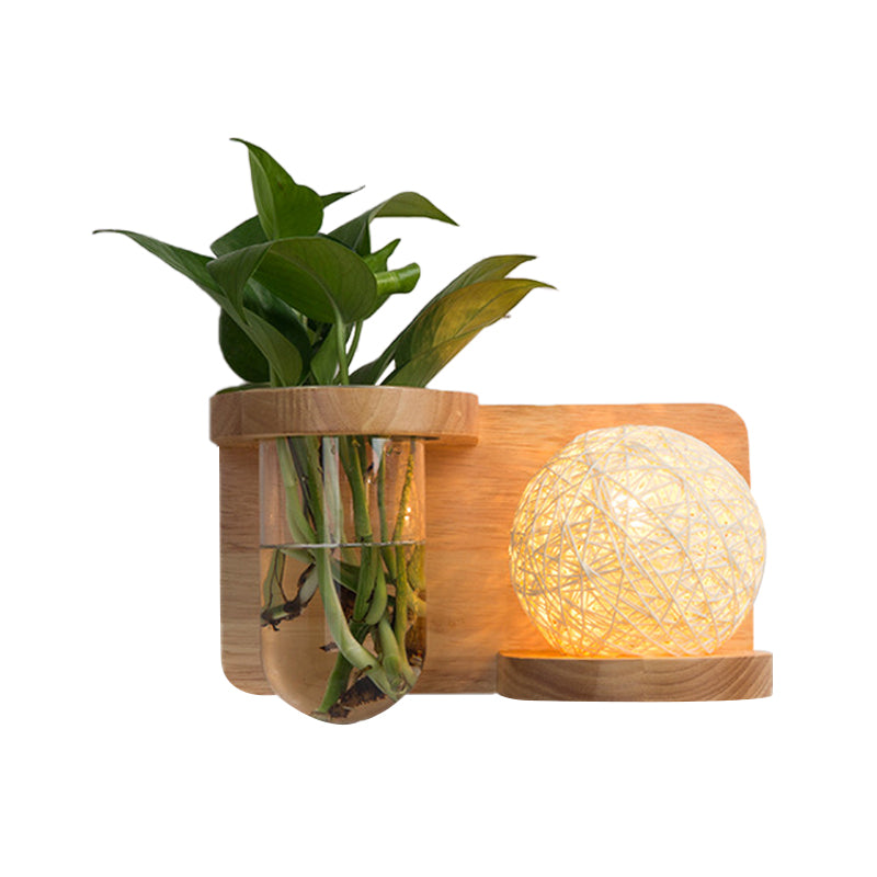 Avtoit | 1 Main Barrel/Globe Wall Lamp Industrial Wood Opal Glass LED Wall Light for Living Room, Left/Right