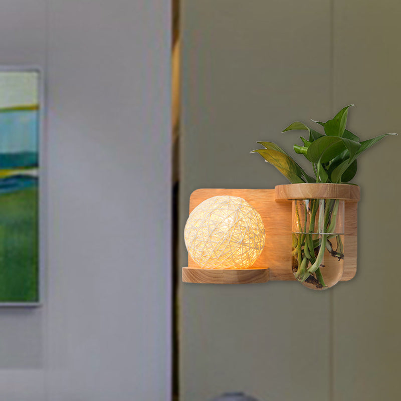 Avtoit | 1 Main Barrel/Globe Wall Lamp Industrial Wood Opal Glass LED Wall Light for Living Room, Left/Right