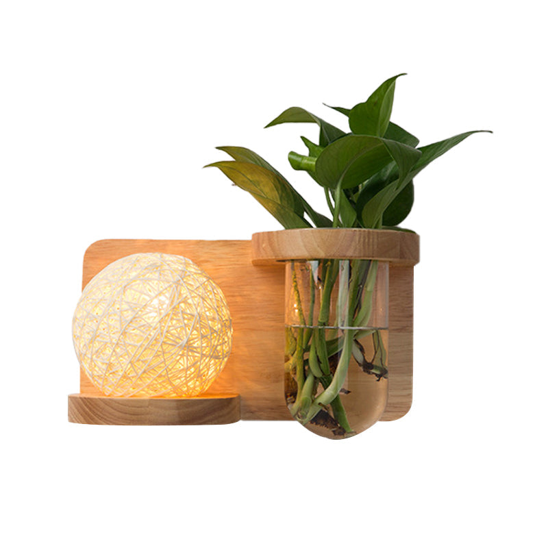 Avtoit | 1 Main Barrel/Globe Wall Lamp Industrial Wood Opal Glass LED Wall Light for Living Room, Left/Right