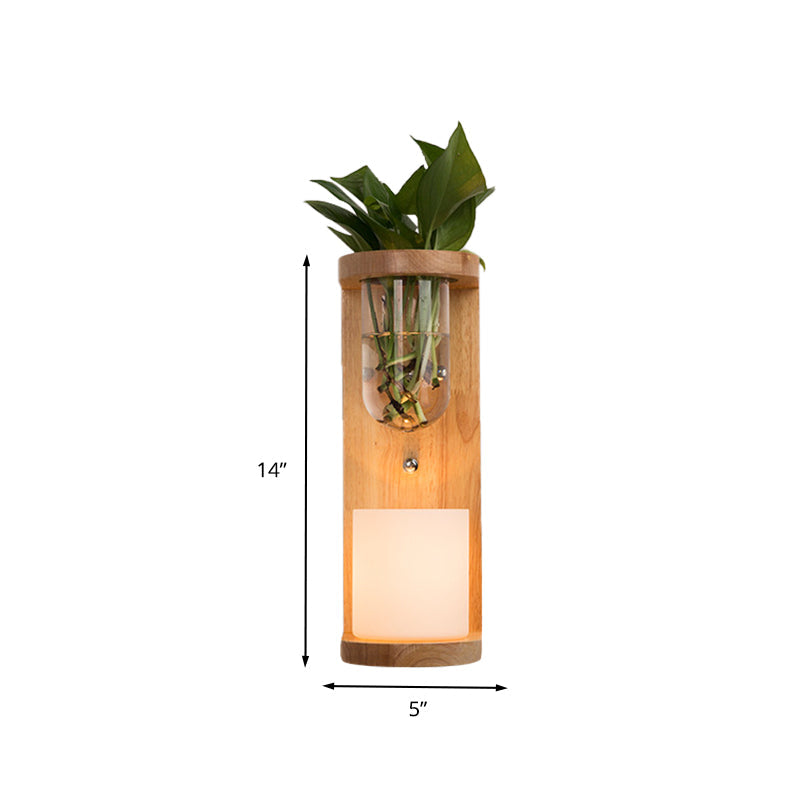 Avtoit | Cylinder Living Room Wall Lamp Industrial Opal Glass 1 Light Wood LED Wall Light Lighting Fixture