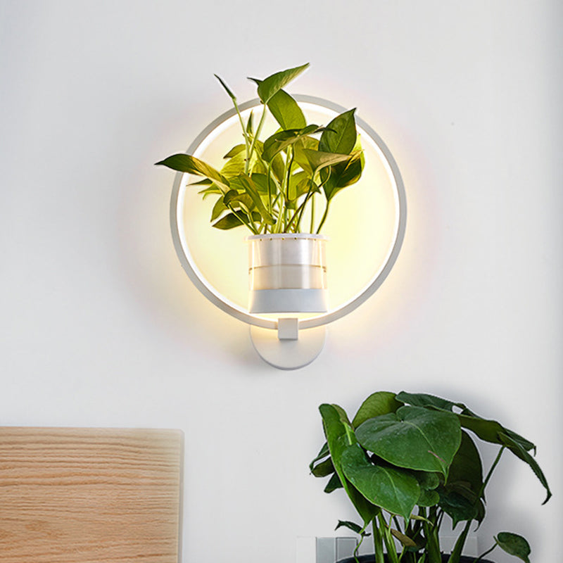 Avtoit | Round/Oval Bedroom Wall Lighting Industrial Metal 1 Lamp Black/White LED Wall Lamp Wall Lamp in Warm/White/3 Color Light
