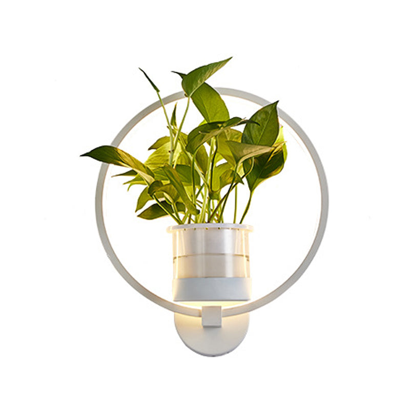 Avtoit | Round/Oval Bedroom Wall Lighting Industrial Metal 1 Lamp Black/White LED Wall Lamp Wall Lamp in Warm/White/3 Color Light