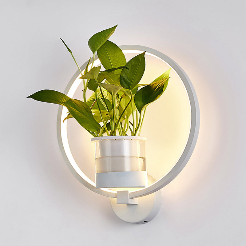 Avtoit | Round/Oval Bedroom Wall Lighting Industrial Metal 1 Lamp Black/White LED Wall Lamp Wall Lamp in Warm/White/3 Color Light