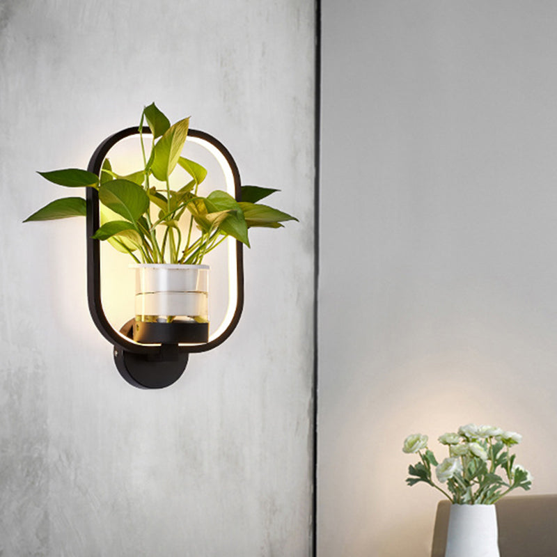 Avtoit | Round/Oval Bedroom Wall Lighting Industrial Metal 1 Lamp Black/White LED Wall Lamp Wall Lamp in Warm/White/3 Color Light