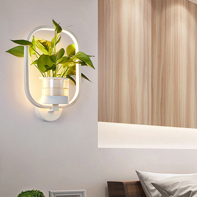 Avtoit | Round/Oval Bedroom Wall Lighting Industrial Metal 1 Lamp Black/White LED Wall Lamp Wall Lamp in Warm/White/3 Color Light