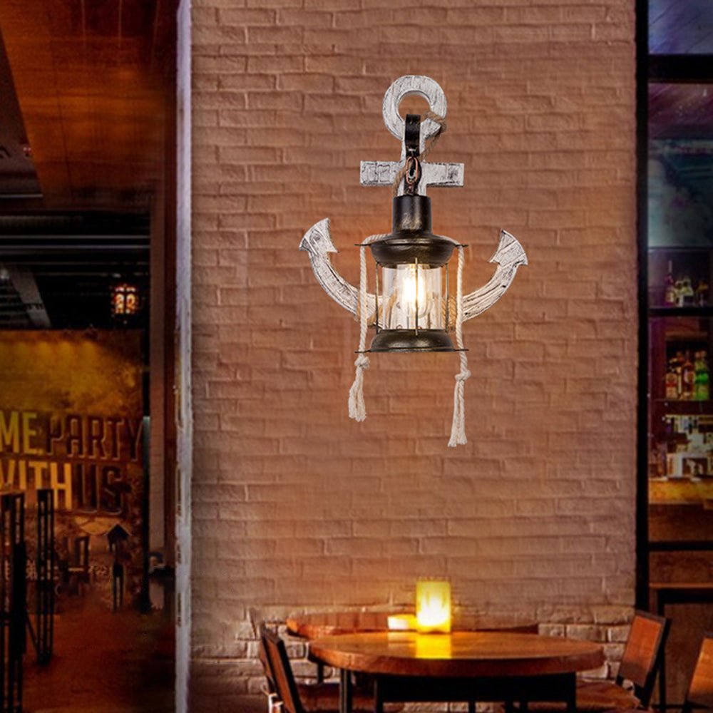 Avtoit | Rustic Wood Anchor Wall Lamp with Lantern