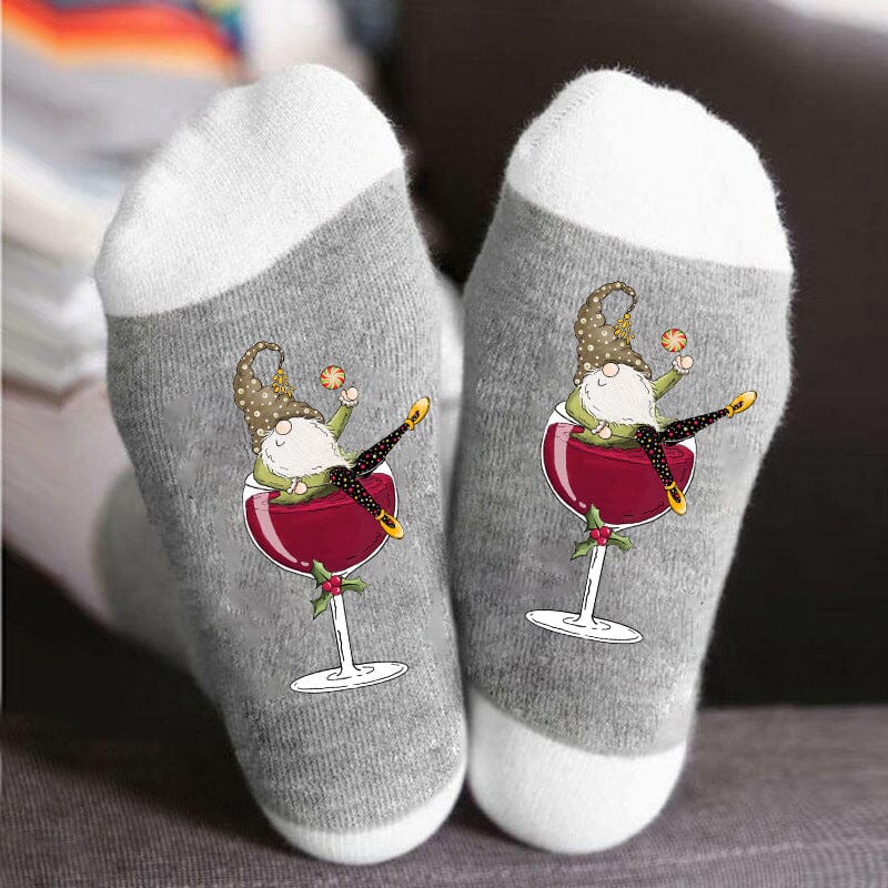 Avtoit | Christmas gnome wine glass unisex crew socks