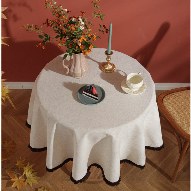 Avtoit | Minimalist Linen Tassel Tablecloth Natural Style