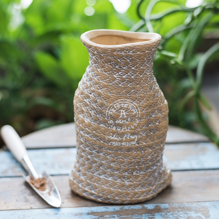 Avtoit | Ceramic Plant Pot in Hemp Bag Design with Rope Handles – Decorative Flower Pot for Garden and Home