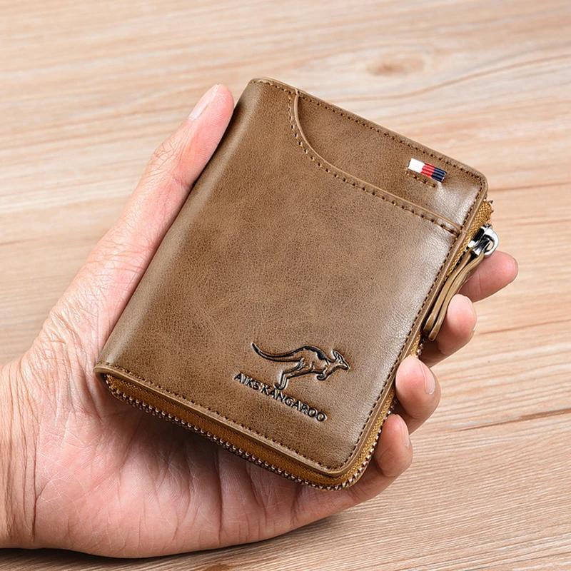 Men's RFID-Blocking Leather Wallet with Zipper Closure